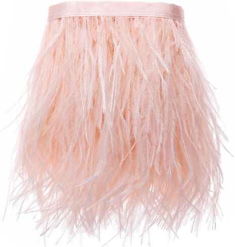 Ostrich Feathers Trims Fringe with Satin Ribbon Tape - for Dress Sewing Crafts Costumes Decoration Pack of 2 Yards(Black) in Kuwait