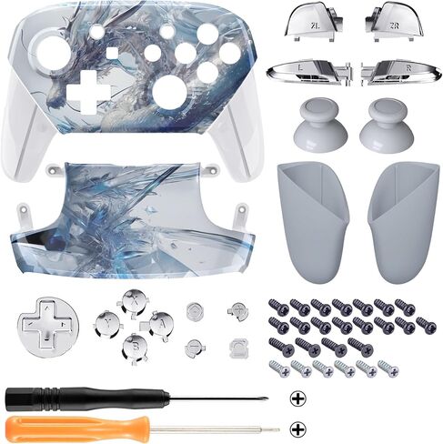 eXtremeRate Silver Splatter Faceplate Backplate Handles for Nintendo Switch Pro Controller, Replacement Hand Grip Housing Shell Buttons for Nintendo Switch Pro Controller - Controller NOT Included in Saudi Arabia
