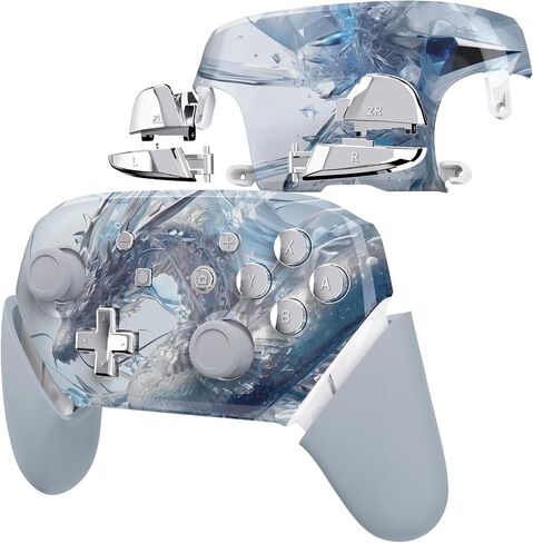 eXtremeRate Silver Splatter Faceplate Backplate Handles for Nintendo Switch Pro Controller, Replacement Hand Grip Housing Shell Buttons for Nintendo Switch Pro Controller - Controller NOT Included in Saudi Arabia