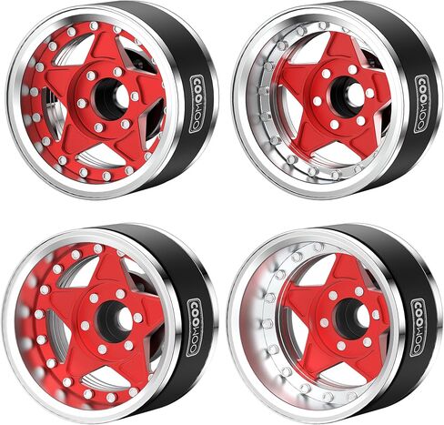 أجزاء ترقية عجلات COOWOO RC، 1.9 بوصة عجلات Beadlock قابلة للتعديل لشاحنات 1/10 TRX6 TRX4 أو SCX10 RC، مصنوعة من سبائك الألومنيوم، على شكل دمعة، مجموعة من 4 قطع، أحمر in Kuwait