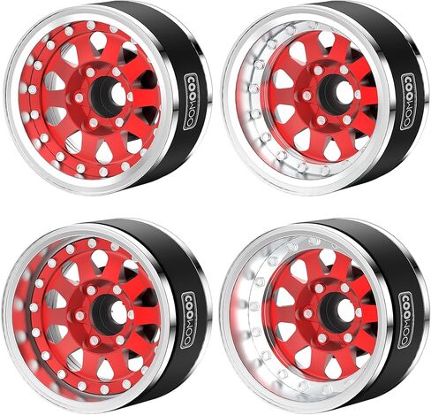 أجزاء ترقية عجلات COOWOO RC، 1.9 بوصة عجلات Beadlock قابلة للتعديل لشاحنات 1/10 TRX6 TRX4 أو SCX10 RC، مصنوعة من سبائك الألومنيوم، على شكل دمعة، مجموعة من 4 قطع، أحمر in Kuwait