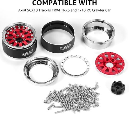 أجزاء ترقية عجلات COOWOO RC، 1.9 بوصة عجلات Beadlock قابلة للتعديل لشاحنات 1/10 TRX6 TRX4 أو SCX10 RC، مصنوعة من سبائك الألومنيوم، على شكل دمعة، مجموعة من 4 قطع، أحمر in Kuwait