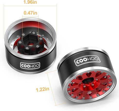 أجزاء ترقية عجلات COOWOO RC، 1.9 بوصة عجلات Beadlock قابلة للتعديل لشاحنات 1/10 TRX6 TRX4 أو SCX10 RC، مصنوعة من سبائك الألومنيوم، على شكل دمعة، مجموعة من 4 قطع، أحمر in Kuwait
