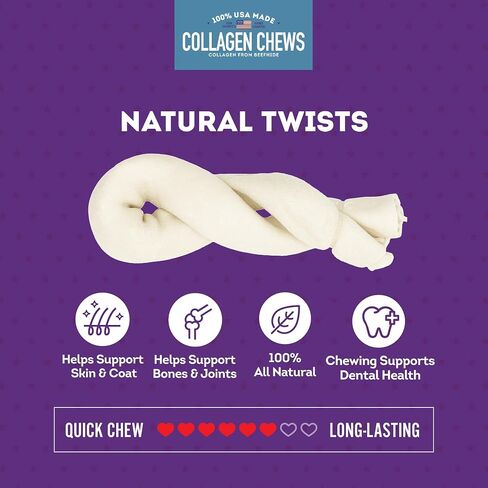 USA Collagen Twist 6-7" Dog Chew Treats - Natural Flavor, 2 Count/1 Pack in Kuwait