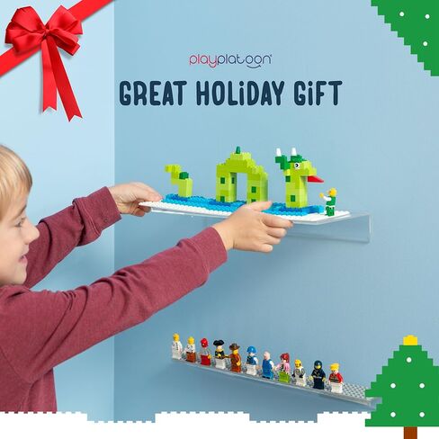 Play Platoon Building Brick Display Shelves 2 Pack Minifigure Display Case Shelf - 10x10 Inch Acrylic Wall Mount Shelf Display for Wall, Compatible with Lego, Megablox, and Other Major Brands - Green in Kuwait