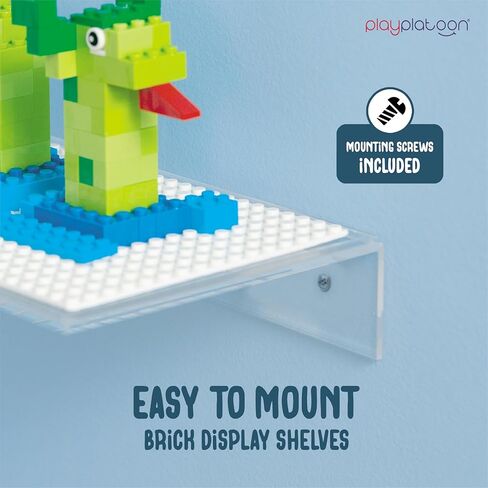 Play Platoon Building Brick Display Shelves 2 Pack Minifigure Display Case Shelf - 10x10 Inch Acrylic Wall Mount Shelf Display for Wall, Compatible with Lego, Megablox, and Other Major Brands - Green in Kuwait