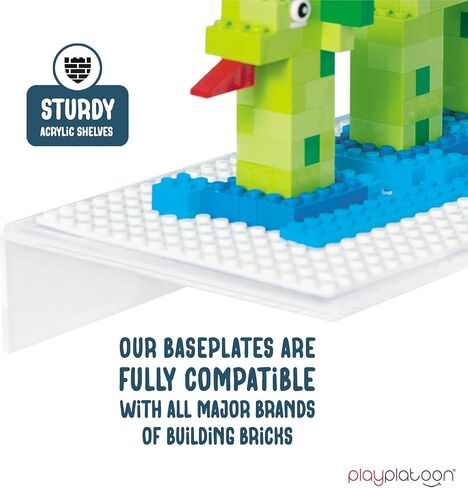 Play Platoon Building Brick Display Shelves 2 Pack Minifigure Display Case Shelf - 10x10 Inch Acrylic Wall Mount Shelf Display for Wall, Compatible with Lego, Megablox, and Other Major Brands - Green in Kuwait