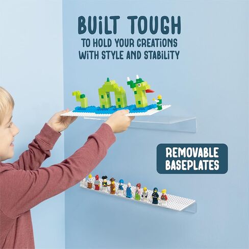 Play Platoon Building Brick Display Shelves 2 Pack Minifigure Display Case Shelf - 10x10 Inch Acrylic Wall Mount Shelf Display for Wall, Compatible with Lego, Megablox, and Other Major Brands - Green in Kuwait