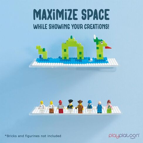 Play Platoon Building Brick Display Shelves 2 Pack Minifigure Display Case Shelf - 10x10 Inch Acrylic Wall Mount Shelf Display for Wall, Compatible with Lego, Megablox, and Other Major Brands - Green in Kuwait