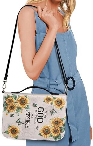 Coldinair Dolphins Leather Bible Cover for Women Men Large Capacity Bible Case Scripture Bag Bible Cover Bags with Shoulder Strap and Handle,Fashion Bible Accessories in Kuwait