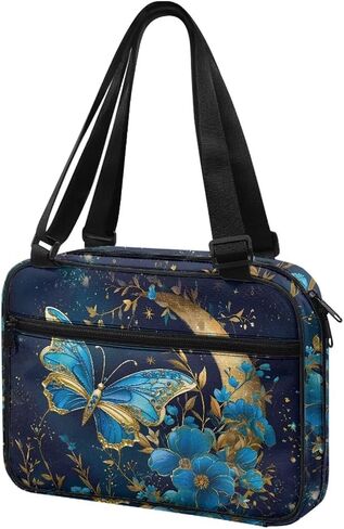 Art Butterfly Bible Bags for Women Moon Print Zipper Book Covers Multifunction Organizer with Adjustable Straps Stylish Bible Carrying Case Pens Bookmarks Documents Phone Holder Pouch in Saudi Arabia