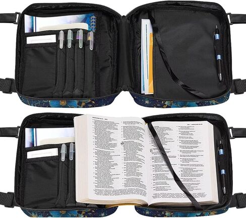 Art Butterfly Bible Bags for Women Moon Print Zipper Book Covers Multifunction Organizer with Adjustable Straps Stylish Bible Carrying Case Pens Bookmarks Documents Phone Holder Pouch in Saudi Arabia