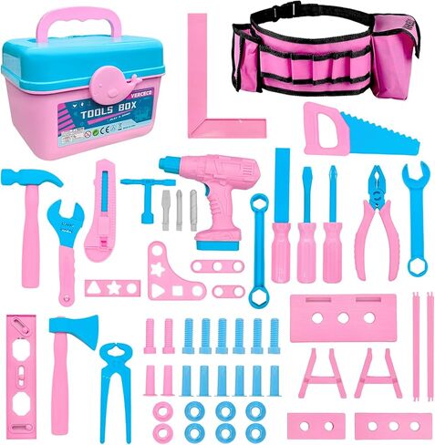 Kids Tool Set 55 PCS Toddler Tool Set with Electronic Toy Drill Pretend Play Construction Toys Kit with Tool Belt Toys Toys for Boys Girls Ages 2 3 4 5 in Kuwait