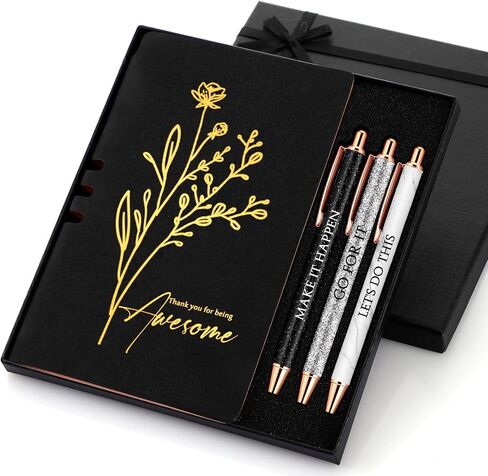 Team Appreciation Gift Set for Employee A6 Leather Journal Notebook Pen with Gift Box Thank You Christmas Gift for Coworker Staff Medical Assistant Teacher Women Men(Black,Thank You) in Kuwait