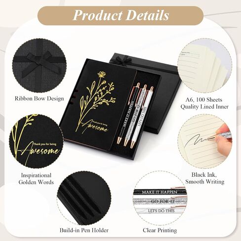 Team Appreciation Gift Set for Employee A6 Leather Journal Notebook Pen with Gift Box Thank You Christmas Gift for Coworker Staff Medical Assistant Teacher Women Men(Black,Thank You) in Kuwait