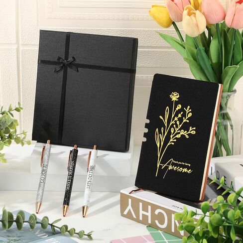 Team Appreciation Gift Set for Employee A6 Leather Journal Notebook Pen with Gift Box Thank You Christmas Gift for Coworker Staff Medical Assistant Teacher Women Men(Black,Thank You) in Kuwait
