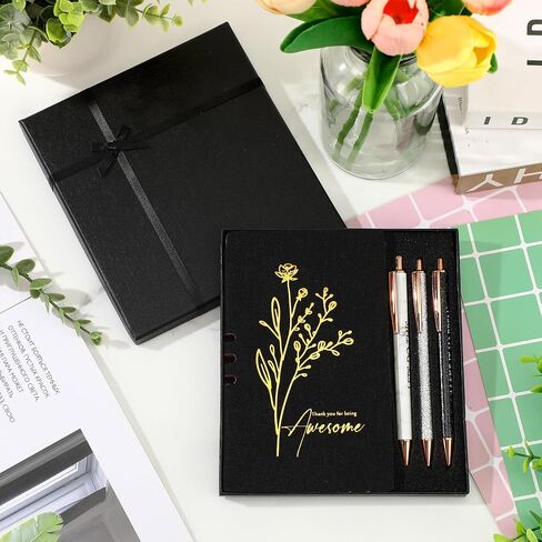 Team Appreciation Gift Set for Employee A6 Leather Journal Notebook Pen with Gift Box Thank You Christmas Gift for Coworker Staff Medical Assistant Teacher Women Men(Black,Thank You) in Kuwait