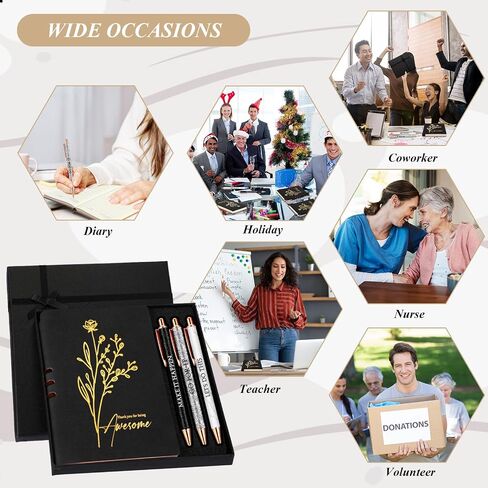 Team Appreciation Gift Set for Employee A6 Leather Journal Notebook Pen with Gift Box Thank You Christmas Gift for Coworker Staff Medical Assistant Teacher Women Men(Black,Thank You) in Kuwait