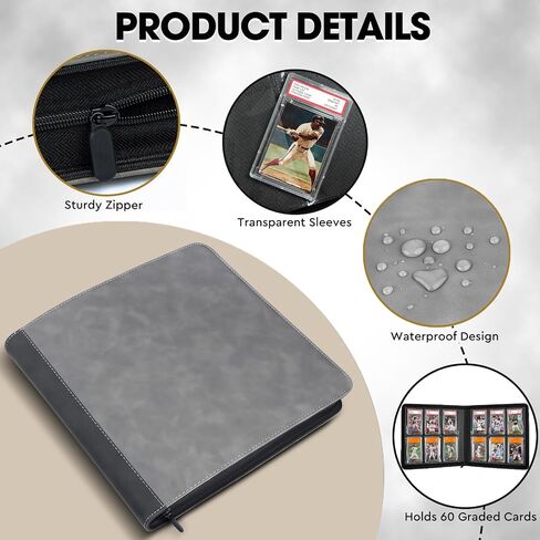JoyHood Graded Card Binder, Graded Cards Holder with 6 Slot - Holds 60 PSA Slabs, Graded Card Storage Album compatible with CGC/PCG Slabs (Grey) in Saudi Arabia
