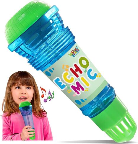Novelty Place Echo Mic للأطفال والأطفال الصغار - ميكروفون كاريوكي سحري بدون بطارية لتضخيم الصوت لعبة ريترو للغناء والكلام والعلاج بالتواصل - 10 بوصة (أزرق وأخضر) in Kuwait