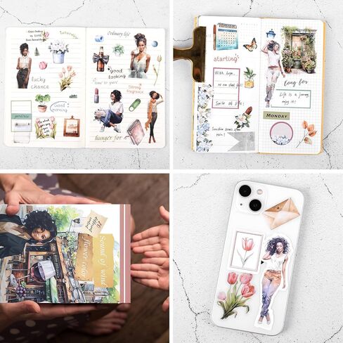 Dizdkizd Pre-Cut Journaling Sticker Book, 20 Sheets - 270 PCS Fashion Colored Women Planner Sticker, PET & Paper Scrapbook Sticker Set Bullet Junk Journal Supplies in Kuwait