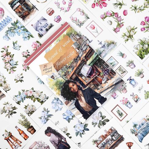 Dizdkizd Pre-Cut Journaling Sticker Book, 20 Sheets - 270 PCS Fashion Colored Women Planner Sticker, PET & Paper Scrapbook Sticker Set Bullet Junk Journal Supplies in Kuwait