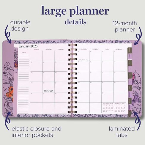 Vera Bradley 2025 Large Planner Daily Weekly & Monthly, 12 Month Hardcover Agenda Dated January 2025-December 2025, Cute Planner with Stickers, Pockets, & Spiral Binding, Wing in Flight in Saudi Arabia
