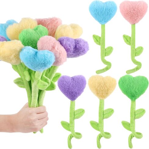 10 Pcs Plush Heart Floral Stuffed Bendable Stems Plush Bouquet Toy Soft Rose Flower 12.6 Inch for Christmas Classroom 2025 Mother's Day Valentines Day Girl Girlfriend Wife(10 Pcs Colorful Heart) in Saudi Arabia