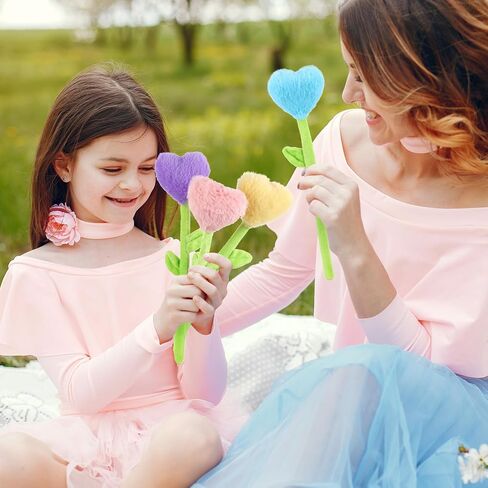 10 Pcs Plush Heart Floral Stuffed Bendable Stems Plush Bouquet Toy Soft Rose Flower 12.6 Inch for Christmas Classroom 2025 Mother's Day Valentines Day Girl Girlfriend Wife(10 Pcs Colorful Heart) in Saudi Arabia