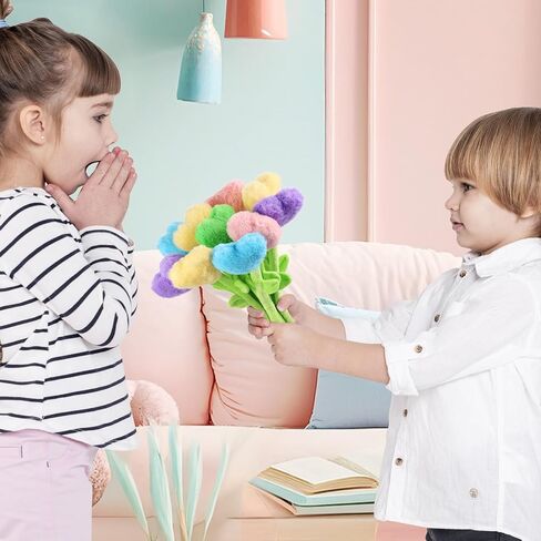 10 Pcs Plush Heart Floral Stuffed Bendable Stems Plush Bouquet Toy Soft Rose Flower 12.6 Inch for Christmas Classroom 2025 Mother's Day Valentines Day Girl Girlfriend Wife(10 Pcs Colorful Heart) in Saudi Arabia