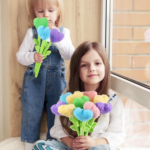10 Pcs Plush Heart Floral Stuffed Bendable Stems Plush Bouquet Toy Soft Rose Flower 12.6 Inch for Christmas Classroom 2025 Mother's Day Valentines Day Girl Girlfriend Wife(10 Pcs Colorful Heart) in Saudi Arabia