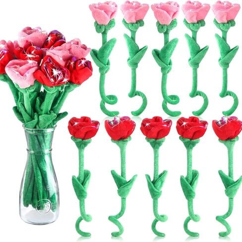 10 Pcs Plush Heart Floral Stuffed Bendable Stems Plush Bouquet Toy Soft Rose Flower 12.6 Inch for Christmas Classroom 2025 Mother's Day Valentines Day Girl Girlfriend Wife(10 Pcs Colorful Heart) in Saudi Arabia