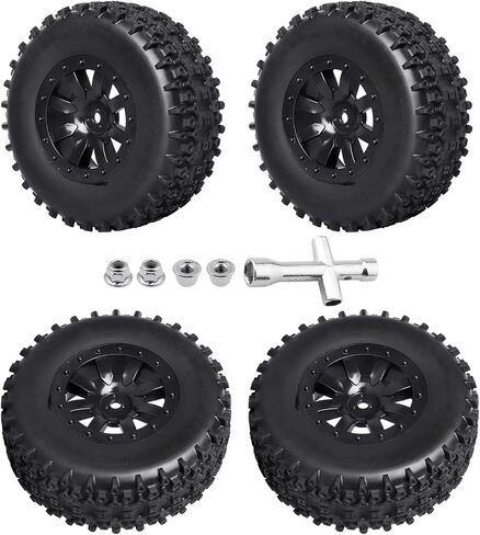 عجلات وإطارات شاحنة قصيرة 1/10 RC مُلصقة مسبقًا 12 مم إطارات SCT سداسية مع حشوات إسفنجية متوافقة مع Traxxas Slash 2WD Vxl 4x4 BL-2S Blackout SC Losi 22S SCT قوة ليبو بدون فرشاة 2S-4S in Kuwait