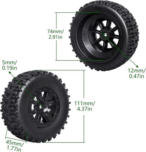 عجلات وإطارات شاحنة قصيرة 1/10 RC مُلصقة مسبقًا 12 مم إطارات SCT سداسية مع حشوات إسفنجية متوافقة مع Traxxas Slash 2WD Vxl 4x4 BL-2S Blackout SC Losi 22S SCT قوة ليبو بدون فرشاة 2S-4S in Kuwait