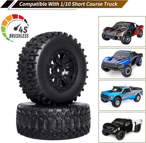 عجلات وإطارات شاحنة قصيرة 1/10 RC مُلصقة مسبقًا 12 مم إطارات SCT سداسية مع حشوات إسفنجية متوافقة مع Traxxas Slash 2WD Vxl 4x4 BL-2S Blackout SC Losi 22S SCT قوة ليبو بدون فرشاة 2S-4S in Kuwait