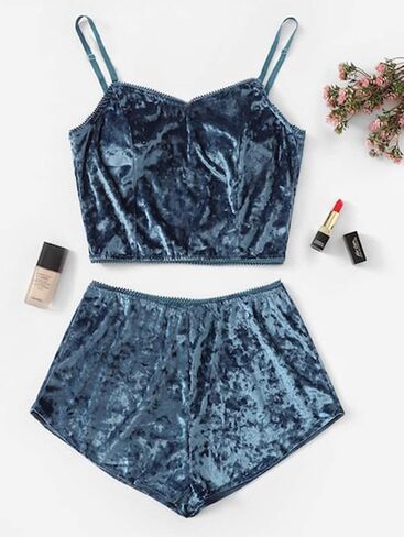 RUEWEY Women Sexy Strappy Babydoll Lingerie Satin Pajama Set Camisole with Shorts 2 Piece Sleepwear in Saudi Arabia