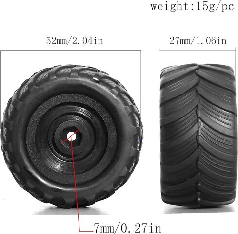REDSPIDER 1/24 Monster Truck Wheel Rim Tires Set（4pcs） OD:52mm*27mm Hex 7mm for FCX24 SCX24 C10 JLU Deadbolt Gladiator Bronco 1/24 Crawler Car (at) in Kuwait