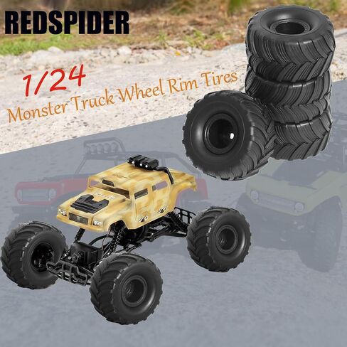 REDSPIDER 1/24 Monster Truck Wheel Rim Tires Set（4pcs） OD:52mm*27mm Hex 7mm for FCX24 SCX24 C10 JLU Deadbolt Gladiator Bronco 1/24 Crawler Car (at) in Kuwait