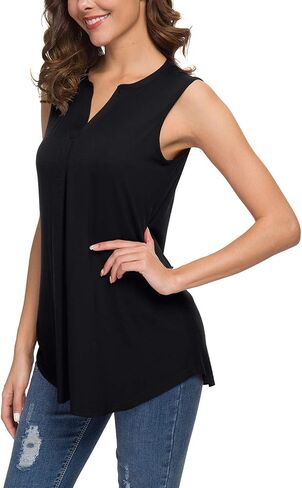 Neineiwu Women's Summer Sleeveless V Neck Casual Tank Tops Blouse Shirts in Kuwait