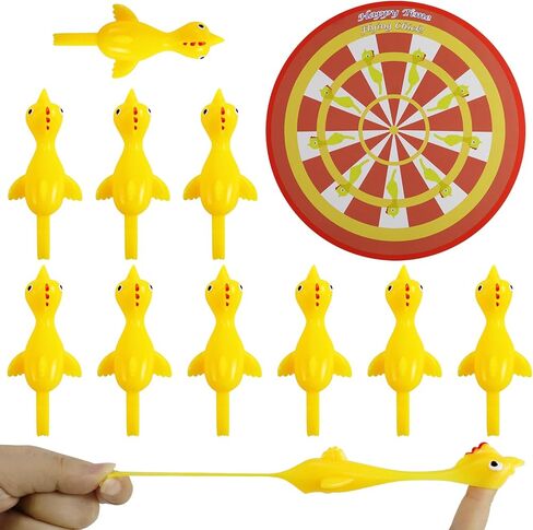 10pcs Slingshot Dinosaurs with 1pcs Cardboard Targets,Rubber Slingshot Dino Finger Toys for Kids Adults,Birthday Halloween Party Favors Classroom Exchange Xmas Gifts for Boys Girls in Kuwait