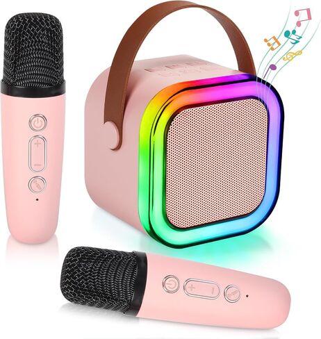 Karaoke Machine for Kids Adults, Karaoke Machine with 2 Wireless Microphone, Portable Bluetooth Karaoke Speaker with Colorful Lights for Girls and Boys 4-10 +Year Old Birthday, (Pink) in Saudi Arabia