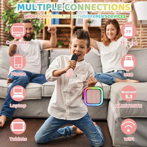 Karaoke Machine for Kids Adults, Karaoke Machine with 2 Wireless Microphone, Portable Bluetooth Karaoke Speaker with Colorful Lights for Girls and Boys 4-10 +Year Old Birthday, (Pink) in Saudi Arabia