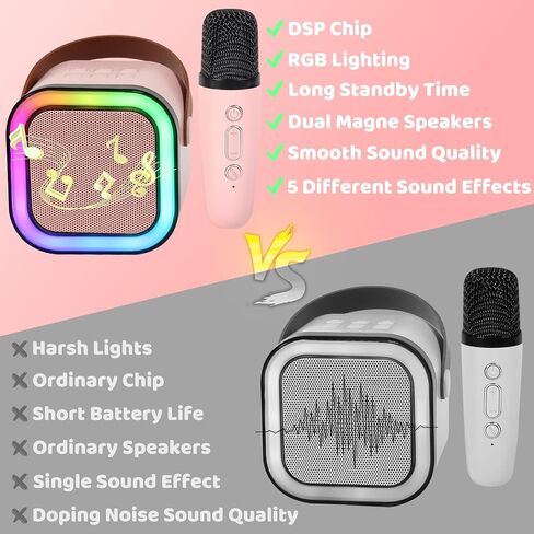 Karaoke Machine for Kids Adults, Karaoke Machine with 2 Wireless Microphone, Portable Bluetooth Karaoke Speaker with Colorful Lights for Girls and Boys 4-10 +Year Old Birthday, (Pink) in Saudi Arabia