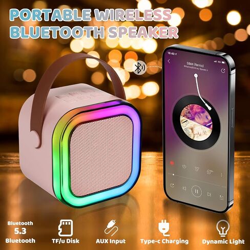 Karaoke Machine for Kids Adults, Karaoke Machine with 2 Wireless Microphone, Portable Bluetooth Karaoke Speaker with Colorful Lights for Girls and Boys 4-10 +Year Old Birthday, (Pink) in Saudi Arabia
