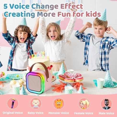 Karaoke Machine for Kids Adults, Karaoke Machine with 2 Wireless Microphone, Portable Bluetooth Karaoke Speaker with Colorful Lights for Girls and Boys 4-10 +Year Old Birthday, (Pink) in Saudi Arabia