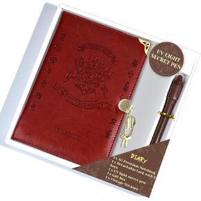 Yoment Secret Diary with Lock Magical and Fun Lock Journal with Keys, Stickers, and Invisible Ink Pen, Vintage Diary Journal for Writing Organizer, Christmas Festivals Gifts for Kids Girls Boys,Red