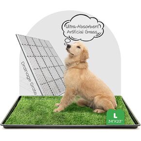 Dog Grass Pad with Tray, 31×21in Medium Litter Box, 2×Grass Pad for Dogs Potty Washable, Thick Soft Odor-Free Hemmed Dog Pee Grass , Indoor Potty Training Balcony