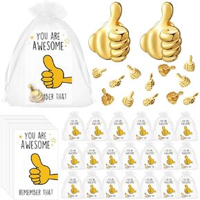 Tondiamo 20 Sets Employee Appreciation Gifts Bulk Inspirational Thumbs up Lapel Pins with Thank You Cards Organza Bags Recognition Gifts for Christmas Coworker Team Staff Teacher