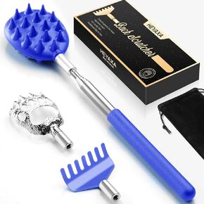 Telescoping Back Scratcher with 3Pcs Detachable Head, Stocking Stuffers Christmas Gifts for Men Women Dad Who Have Everything, White Elephant Gifts for Adults Husband Friend Him Her
