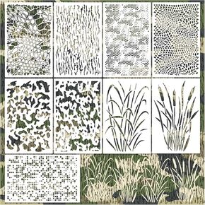 Camo Stencils for Painting on Wood Boat, Camouflage Spray Paint Kit Camo Pattern Stencils for Crafts Reusable Stencils for Wall Table Chair Cabinet Canvas Furniture (Camo9)